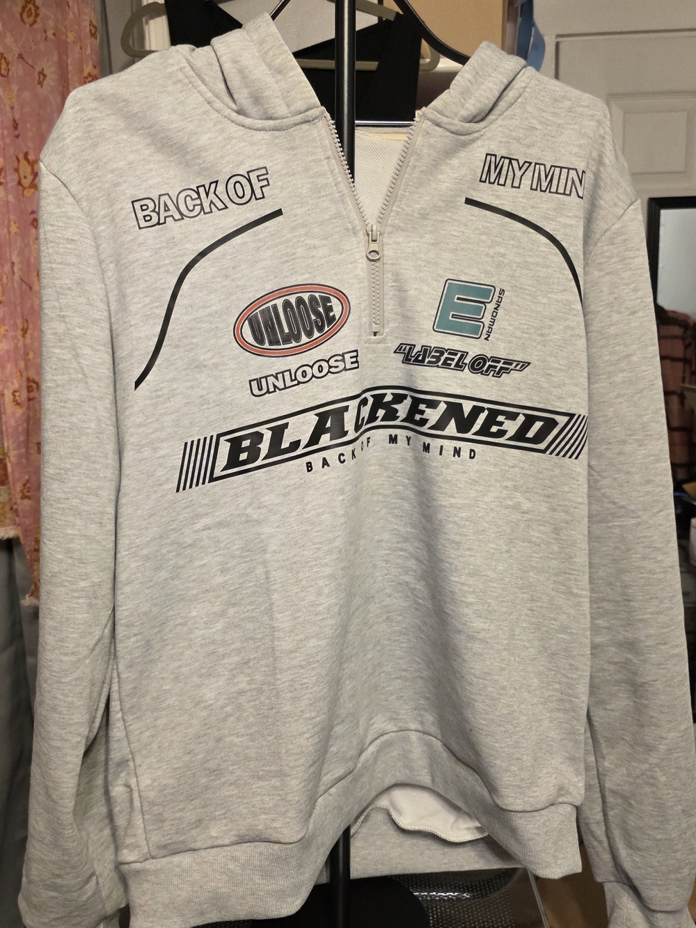 Grey Graphic Half-Zip Hoodie Sweater